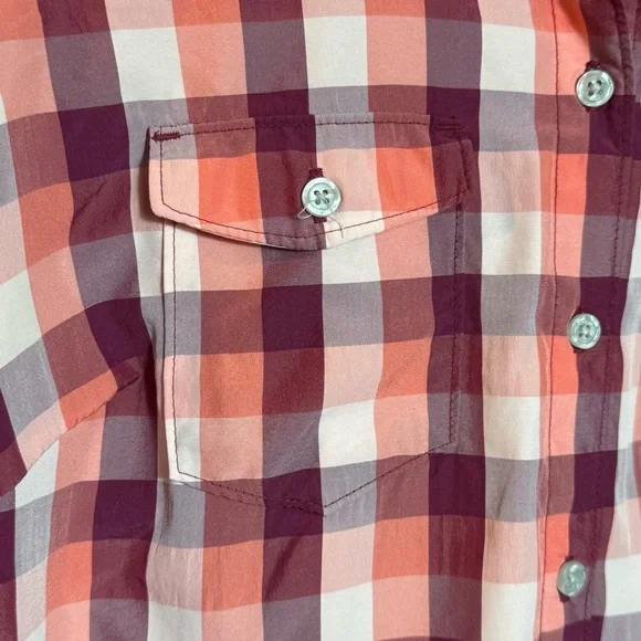 Eddie Bauer Coral Plaid Button Down Shirt Lightweight Roll Tab Sleeve M - Picture 4 of 7